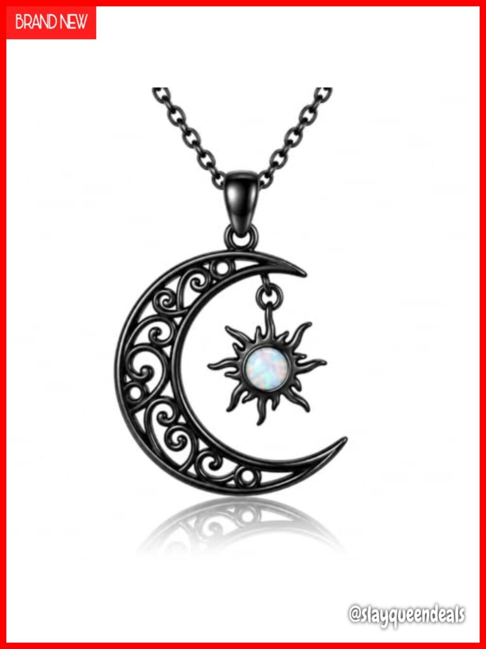 Crescent Moon Necklace Black Gold Plated Opal Pendant Gothic Women Jewelry